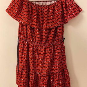 off shoulder red dress